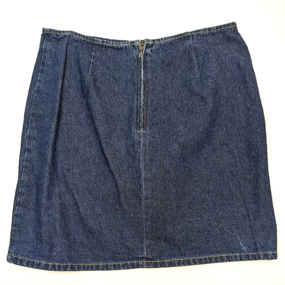 Y2K Vintage Route 66 Blue 100% Cotton Denim Mini-Skirt Full Zip Women's Sz 13/14 - Picture 2 of 4